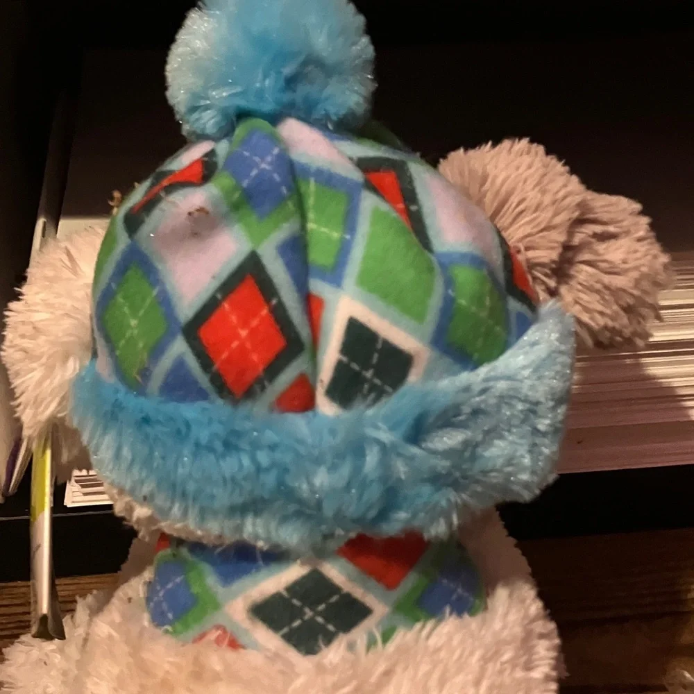 Cozy Plush Dog Toy with Blue Hat and Scarf
